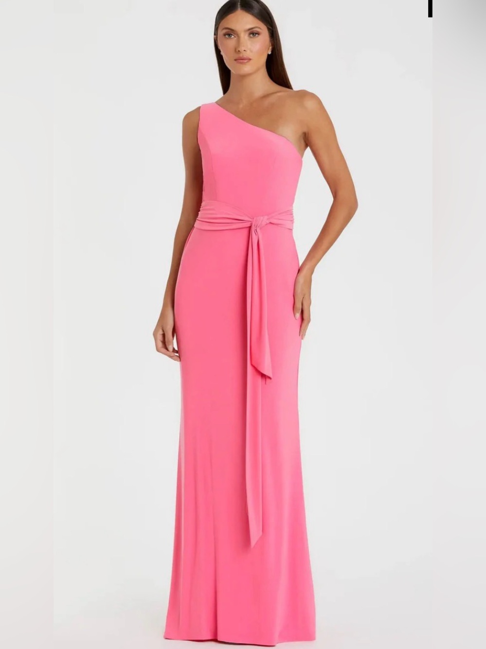 Ieena Mac Duggal Candy Pink Jersey One Shoulder Belted Trumpet Gown 6 NWT $298